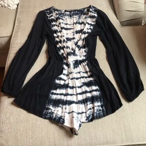 White and Navy tie dye romper. Worn.